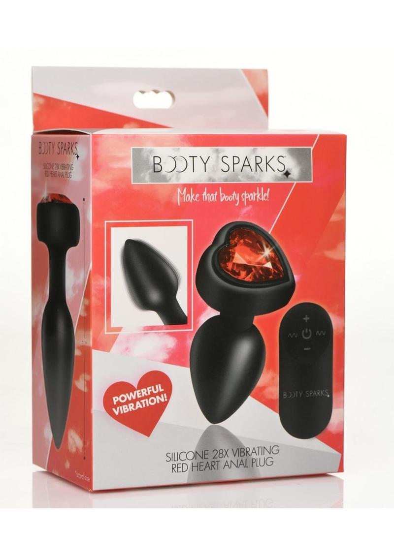 Load image into Gallery viewer, Booty Sparks 28x Rechargeable Silicone Vibrating Heart Anal Plug with Remote Control - Red - Small
