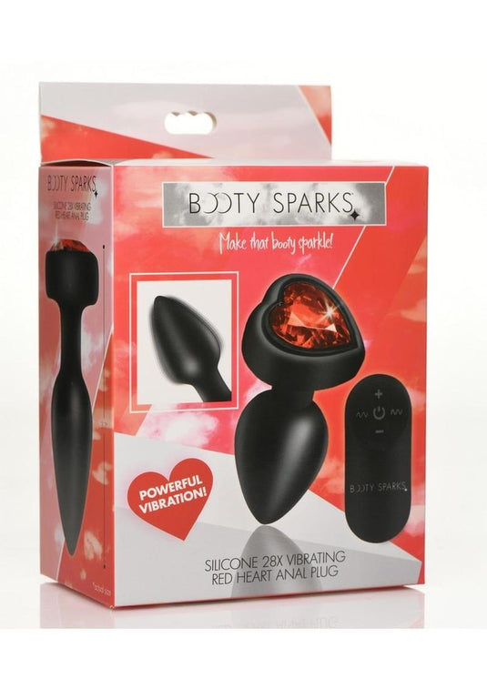 Booty Sparks 28x Rechargeable Silicone Vibrating Heart Anal Plug with Remote Control - Red - Small