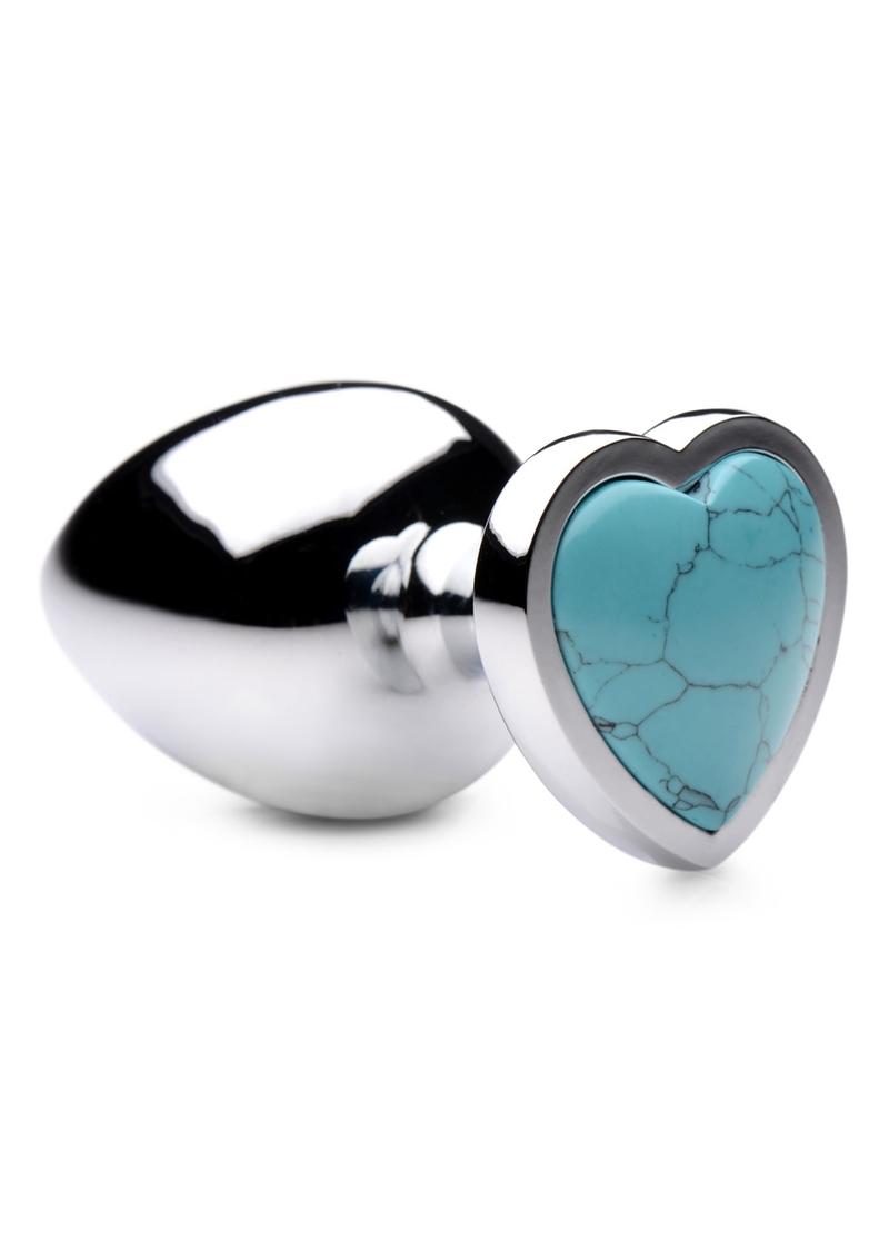 Load image into Gallery viewer, Booty Sparks Gemstones Turquoise Heart Anal Plug - Blue/Metal - Large
