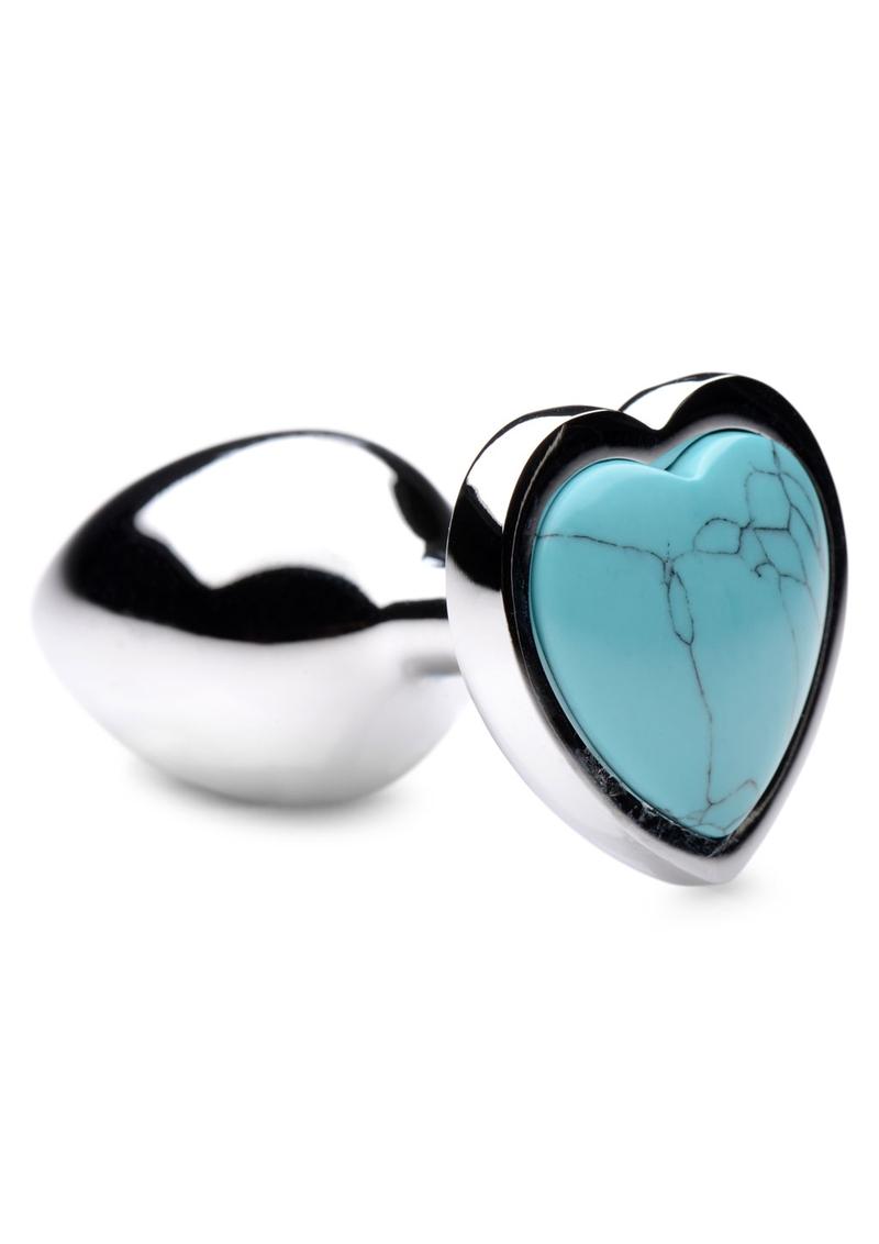 Load image into Gallery viewer, Booty Sparks Gemstones Turquoise Heart Anal Plug - Blue/Metal - Small
