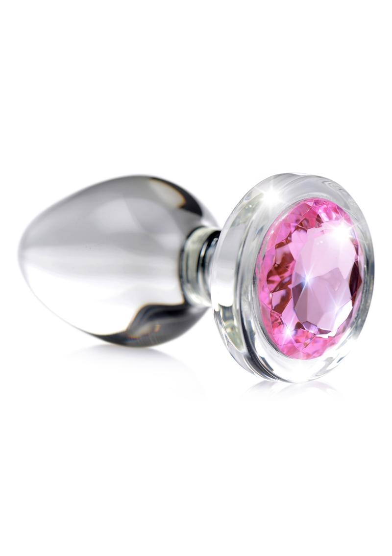 Load image into Gallery viewer, Booty Sparks Pink Gem Glass Anal Plug - Clear/Pink - Large
