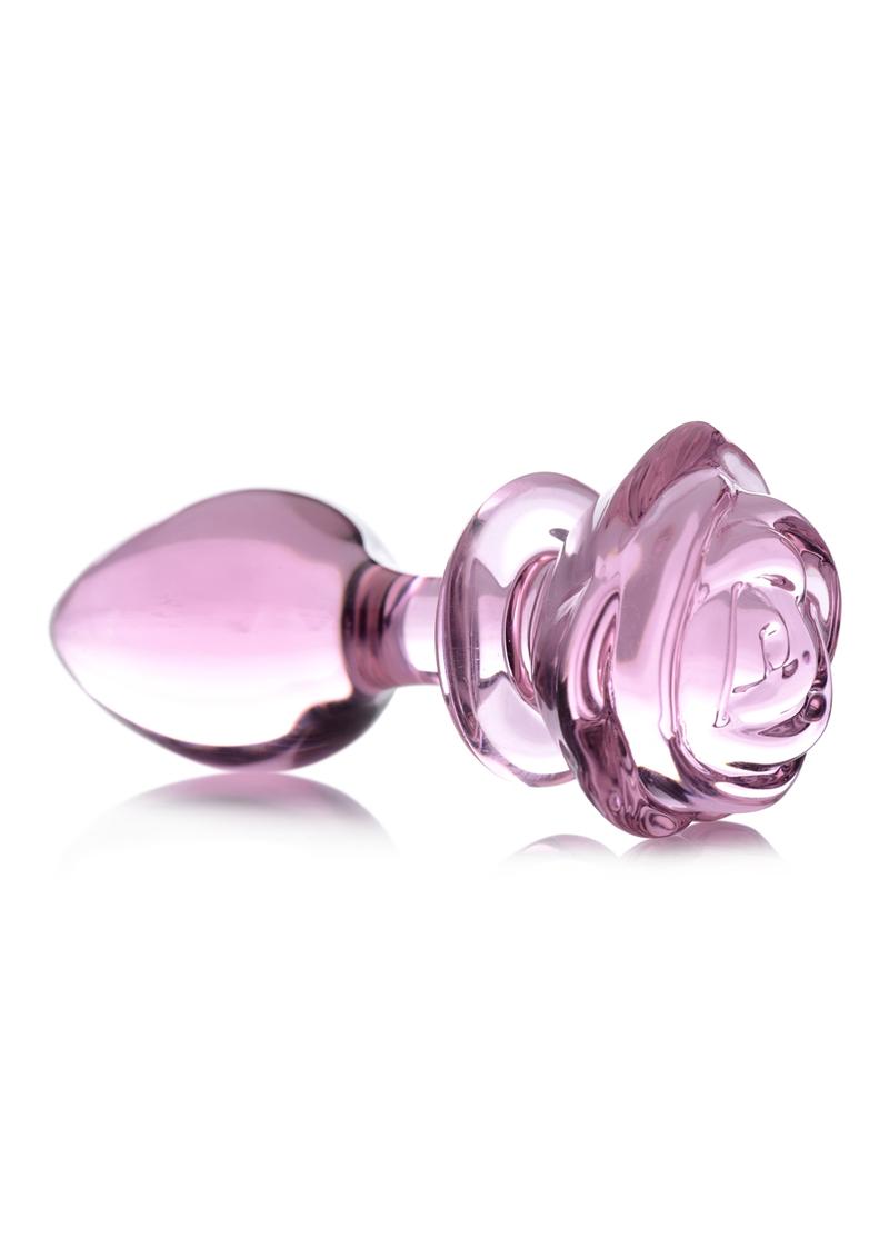 Load image into Gallery viewer, Booty Sparks Pink Rose Glass Anal Plug - Pink - Large
