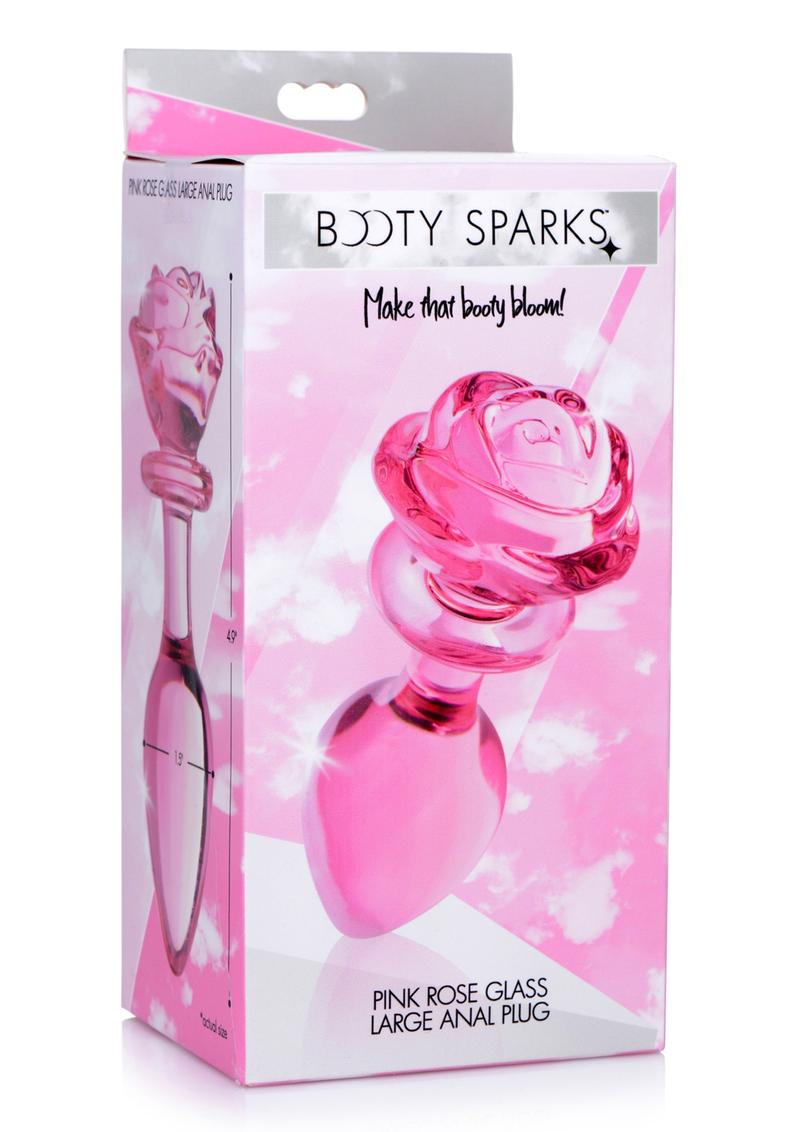 Load image into Gallery viewer, Booty Sparks Pink Rose Glass Anal Plug - Pink - Large
