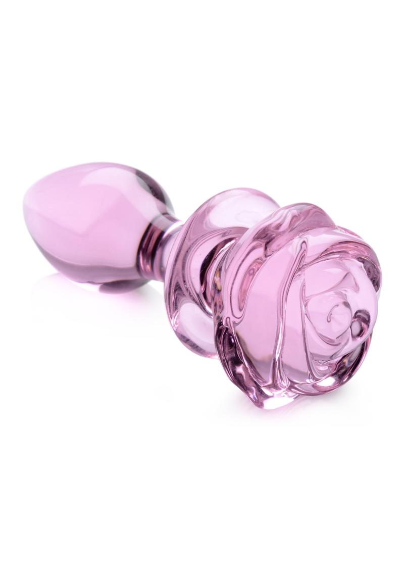 Load image into Gallery viewer, Booty Sparks Pink Rose Glass Anal Plug - Pink - Medium
