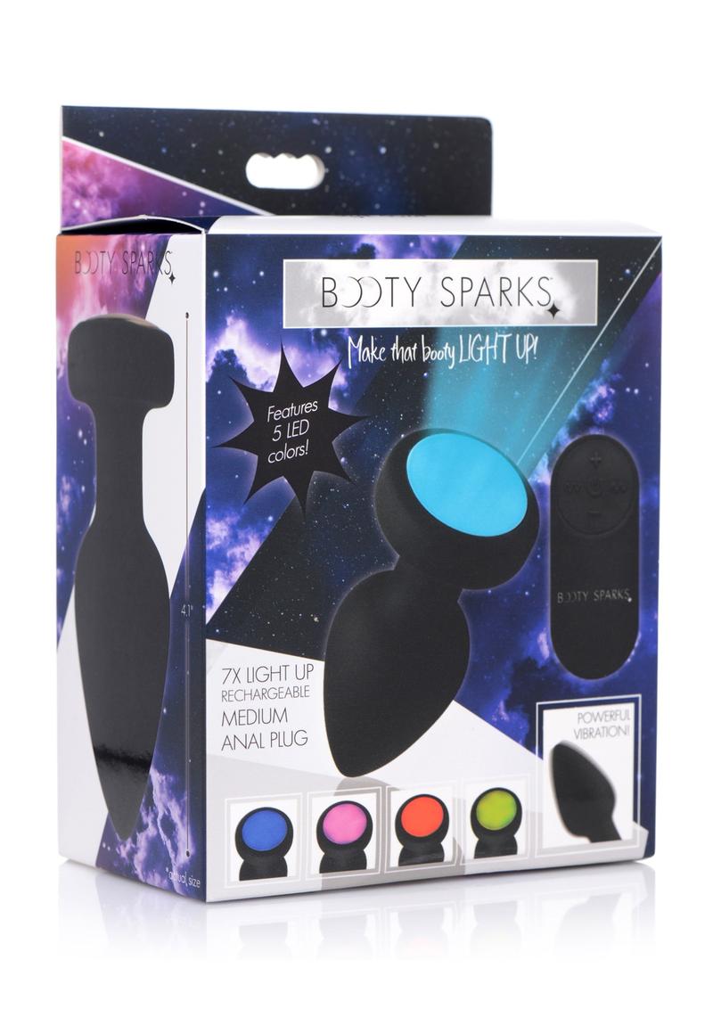 Load image into Gallery viewer, Booty Sparks Silicone Vibrating Led Plug - Black - Medium
