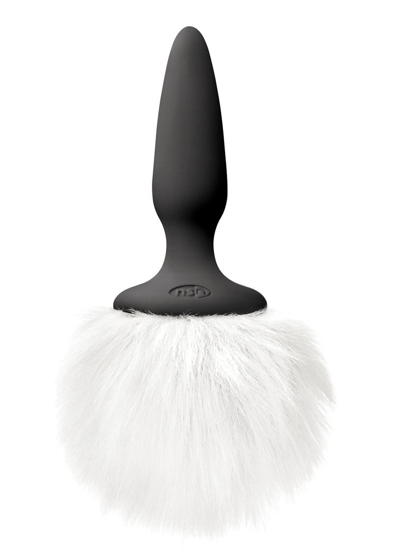 Load image into Gallery viewer, Bunny Tails Mini Silicone Butt Plug - White Fur - Black/White
