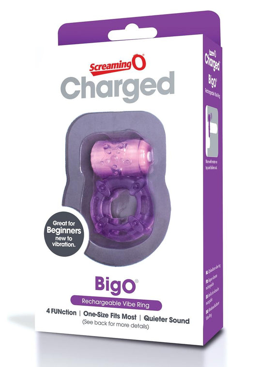 Charged Bigo Rechargeable Waterproof Vibrating Cock Ring - Purple