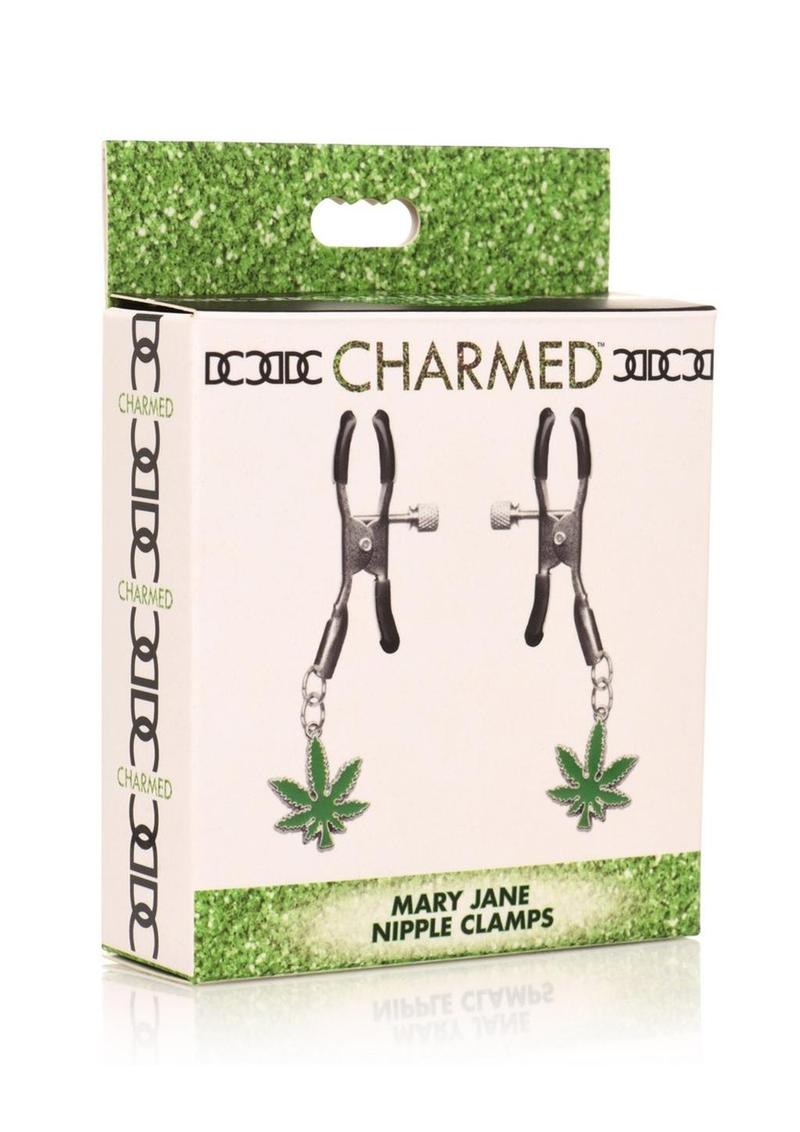 Load image into Gallery viewer, Charmed Mary Jane Nipple Clamps - Green/Metal/Silver
