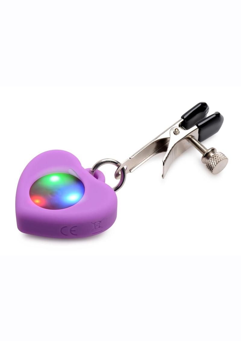 Load image into Gallery viewer, Charmed Silicone Light-Up Heart Nipple Clamps
