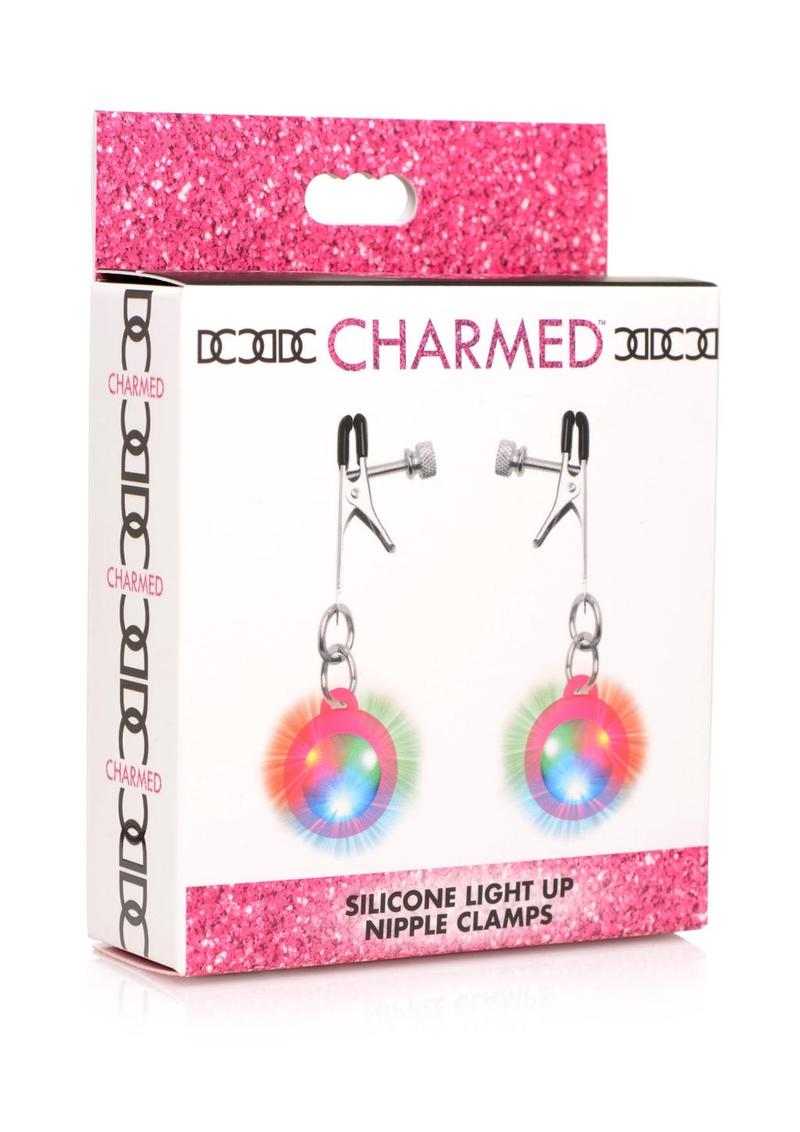 Load image into Gallery viewer, Charmed Silicone Light-Up Nipple Clamps - Pink
