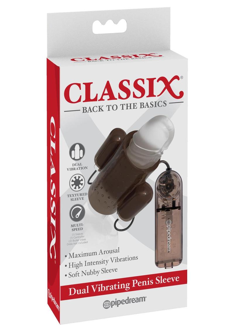 Load image into Gallery viewer, Classix Dual Vibrating Textured Penis Sleeve with Remote Control - Clear/Smoke
