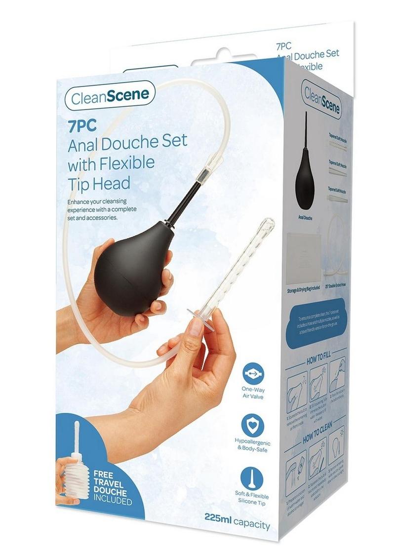 Load image into Gallery viewer, Cleanscene Anal Douche Set with Flexible Tip Head - Black/White - 7 Piece
