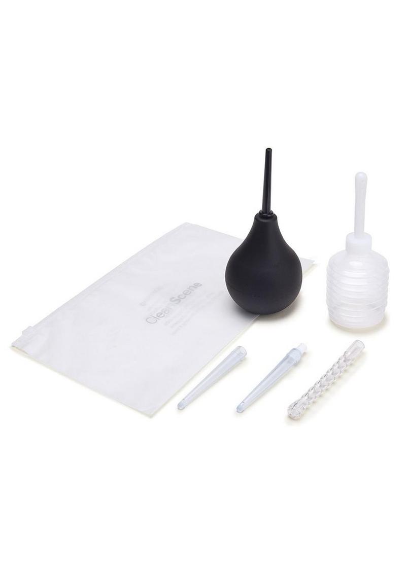 Load image into Gallery viewer, Cleanscene Anal Douche Set with Flexible Tip Head - Black/White - 7 Piece
