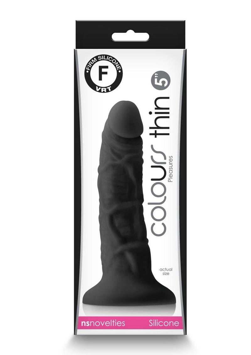 Load image into Gallery viewer, Colours Pleasures Silicone Thin Dildo - Black - 5in
