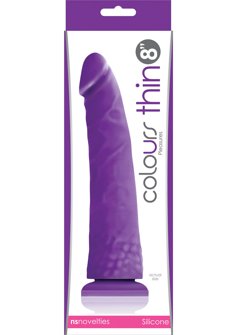 Load image into Gallery viewer, Colours Pleasures Silicone Thin Dildo - Purple - 8in
