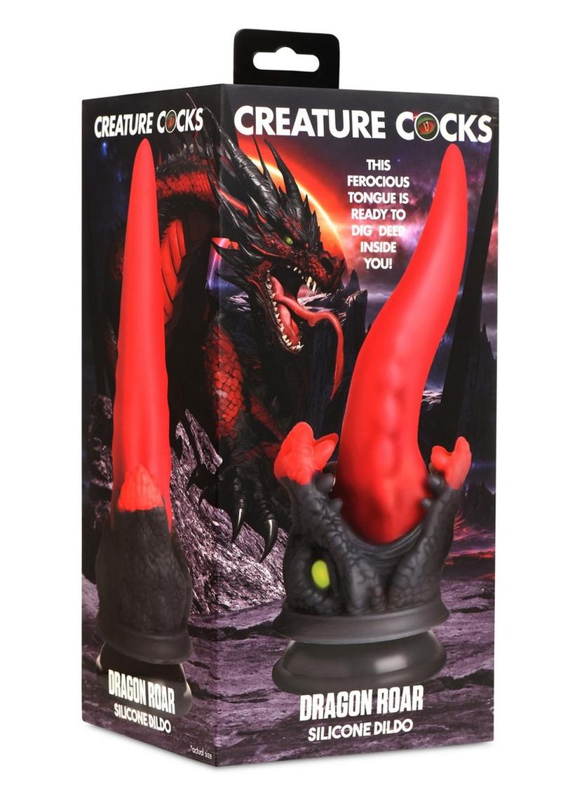 Load image into Gallery viewer, Creature Cock Dragon Roar Silicone Dildo - Black/Red
