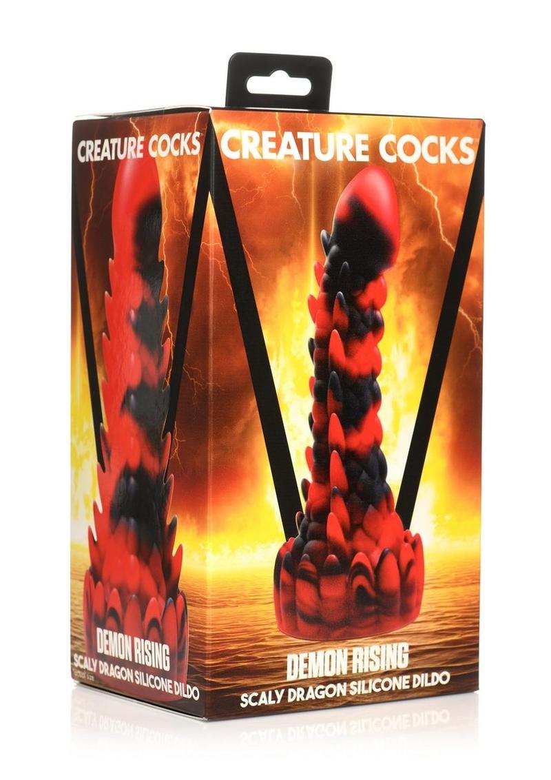 Load image into Gallery viewer, Creature Cocks Demon Rising Scaly Dragon Silicone Dildo - Black/Red
