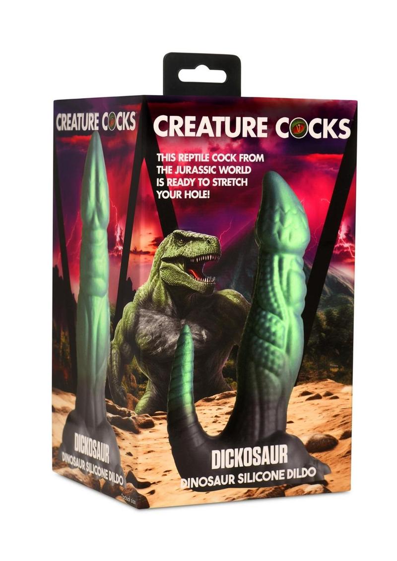 Load image into Gallery viewer, Creature Cocks Dickosaur Dinosaur Silicone Dildo - Black/Green
