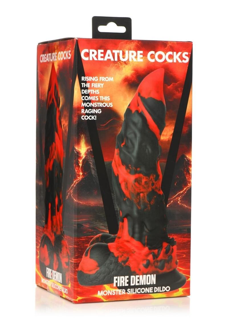 Load image into Gallery viewer, Creatiave Cocks Fire Demon Monster Silicone Dildo - Black/Red
