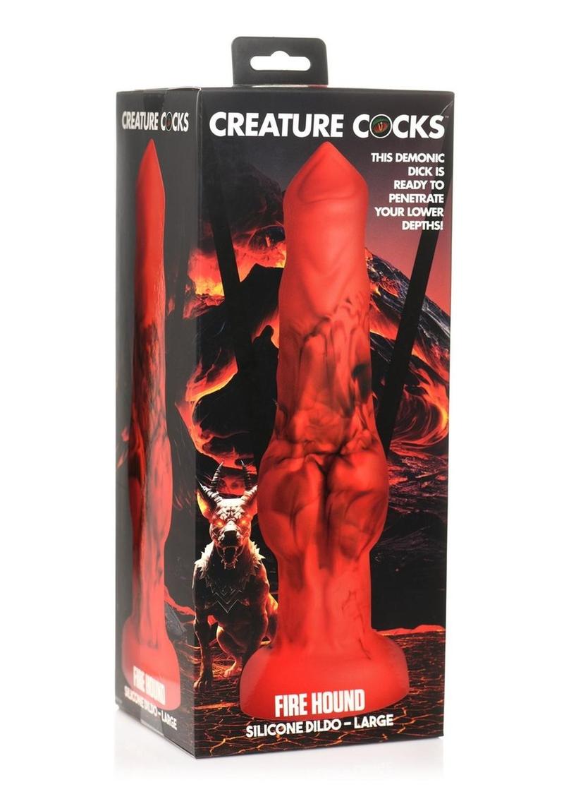 Load image into Gallery viewer, Creature Cocks Fire Hound Silicone Dildo - Black/Red - Large
