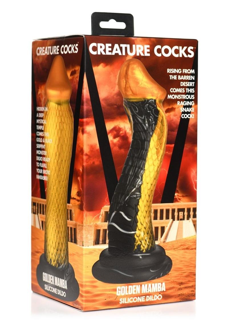 Load image into Gallery viewer, Creature Cocks Golden Mamba Silicone Dildo - Black/Gold
