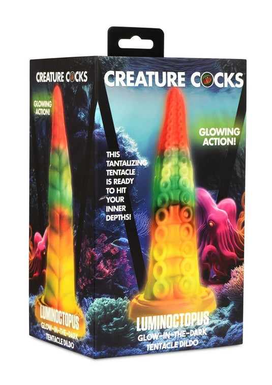 Creature Cocks Luminoctopus Glow In The Dark Tentacle Silicone Dildo - Multicolor