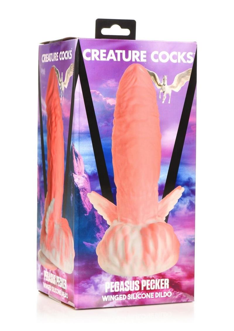 Load image into Gallery viewer, Creature Cocks Pegasus Pecker Winged Silicone Dildo - Pink/White
