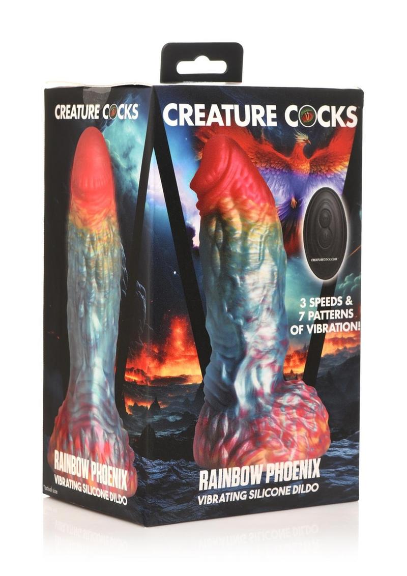 Load image into Gallery viewer, Creature Cocks Phoenix Vibrating Rechargeable Silicone Dildo - Multicolor/Rainbow
