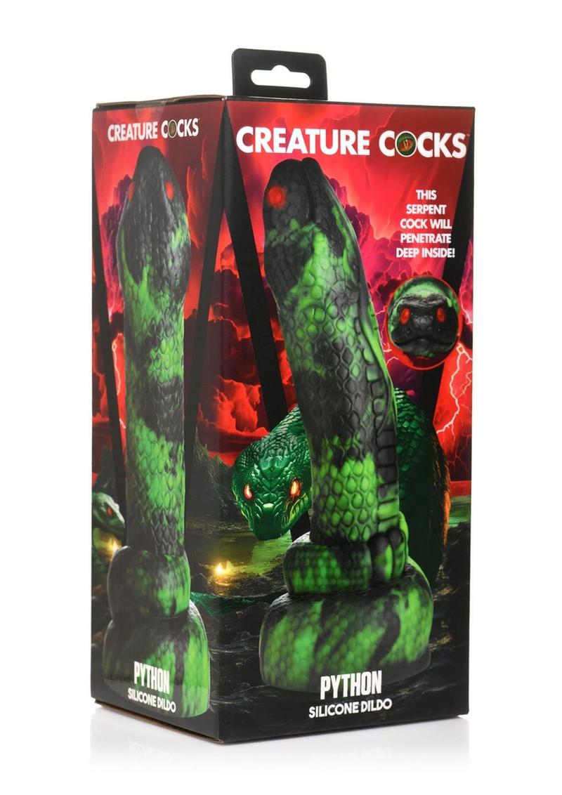 Load image into Gallery viewer, Creature Cocks Python Silicone Dildo - Black/Green/Red
