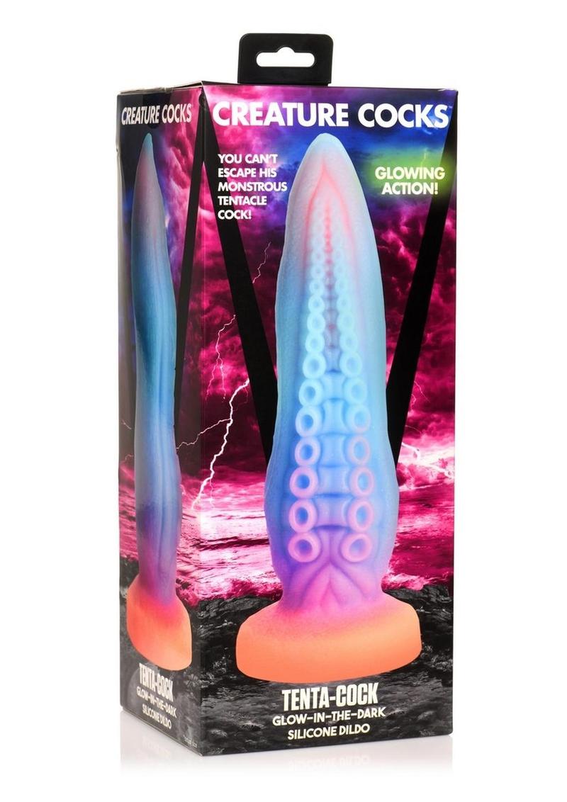 Load image into Gallery viewer, Creature Cocks Tenta-Cock Glow In The Dark Silicone Dildo - Glow In The Dark/Multicolor
