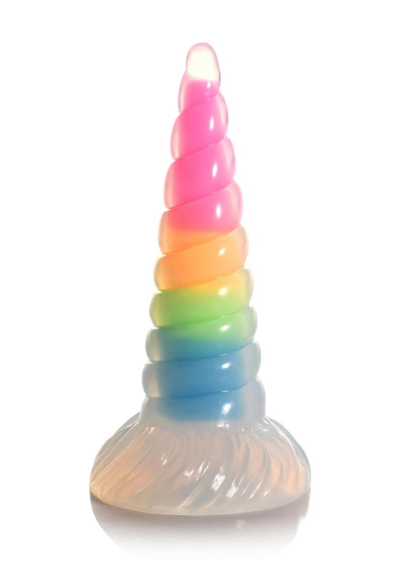 Load image into Gallery viewer, Creature Cocks Uni-Glow Glow In The Dark Silicone Dildo - Glow In The Dark/Multicolor/Rainbow
