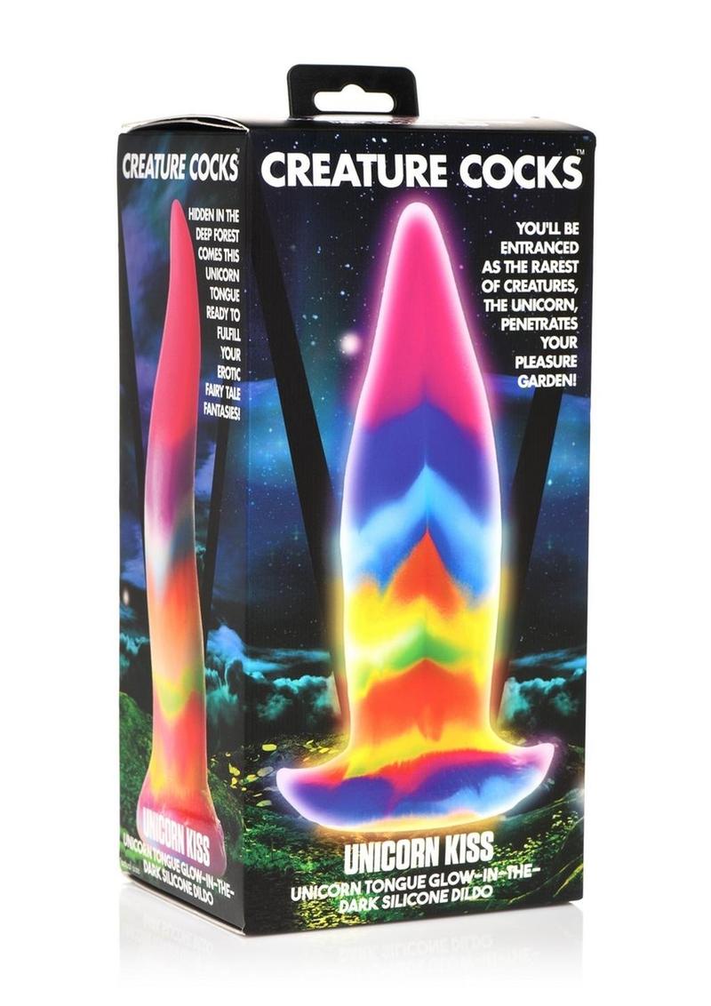 Load image into Gallery viewer, Creature Cocks Unicorn Tongue Glow In The Dark Silicone Dildo - Glow In The Dark/Multicolor/Rainbow
