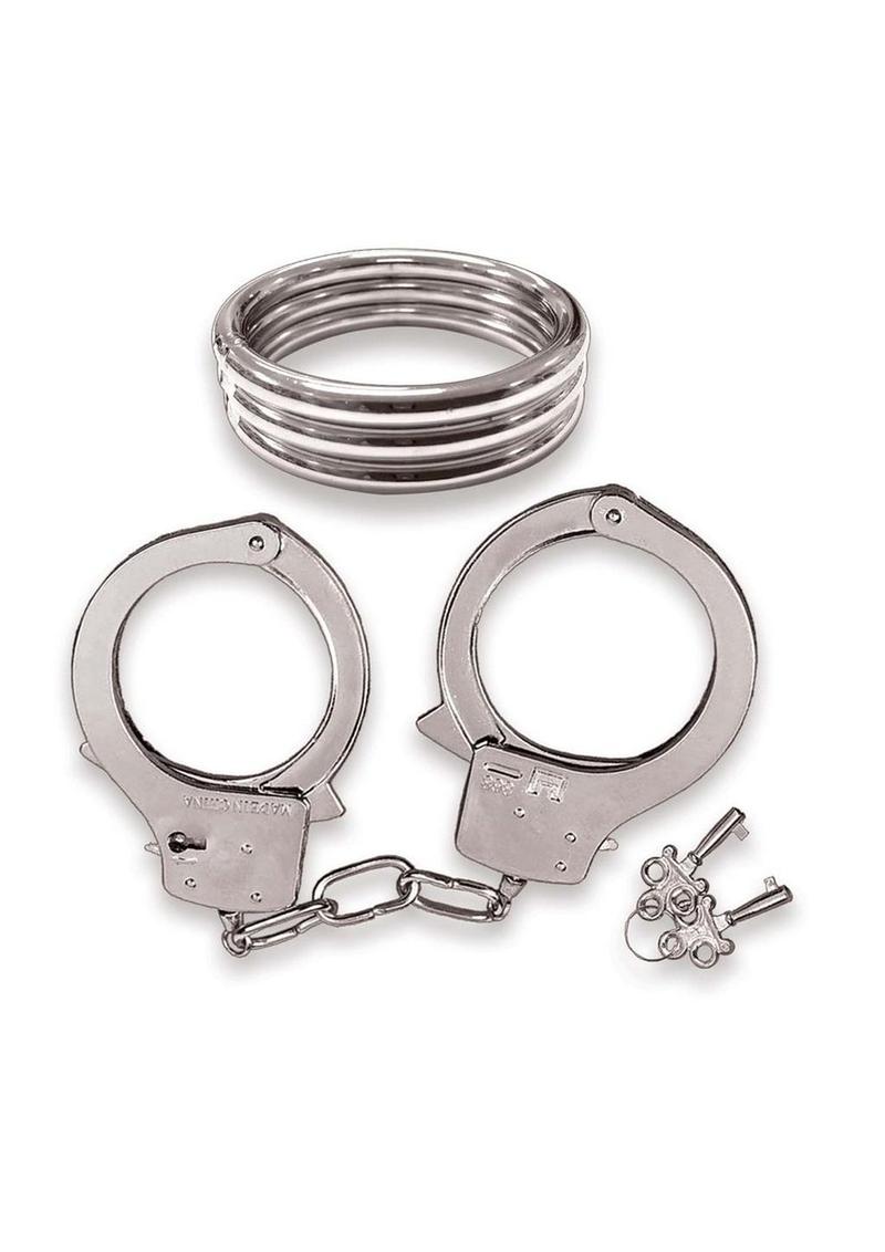 Load image into Gallery viewer, Dominant Submissive Collection Cock Ring and Handcuffs - Metal/Silver
