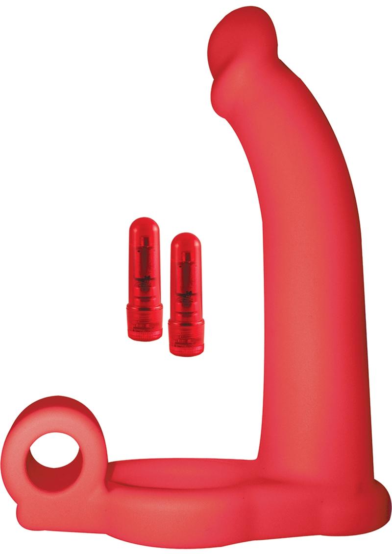 Load image into Gallery viewer, Double Penetrator Studmaker Silicone Vibrating Cock Ring - Red
