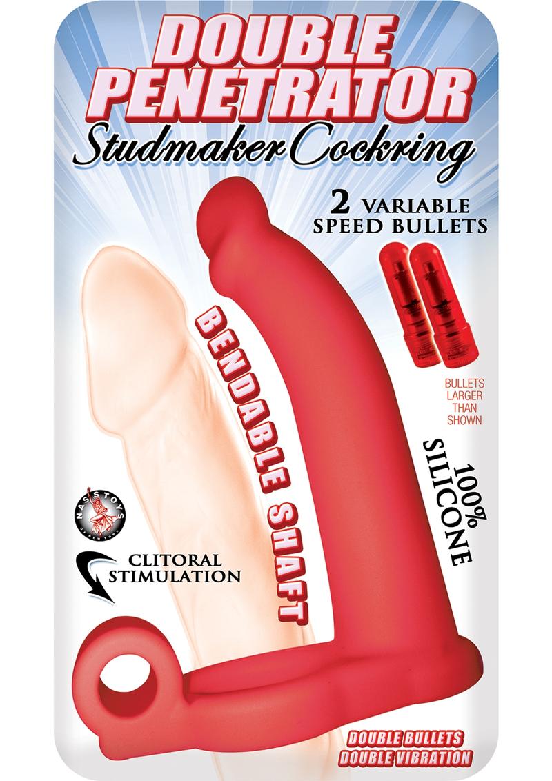 Load image into Gallery viewer, Double Penetrator Studmaker Silicone Vibrating Cock Ring - Red
