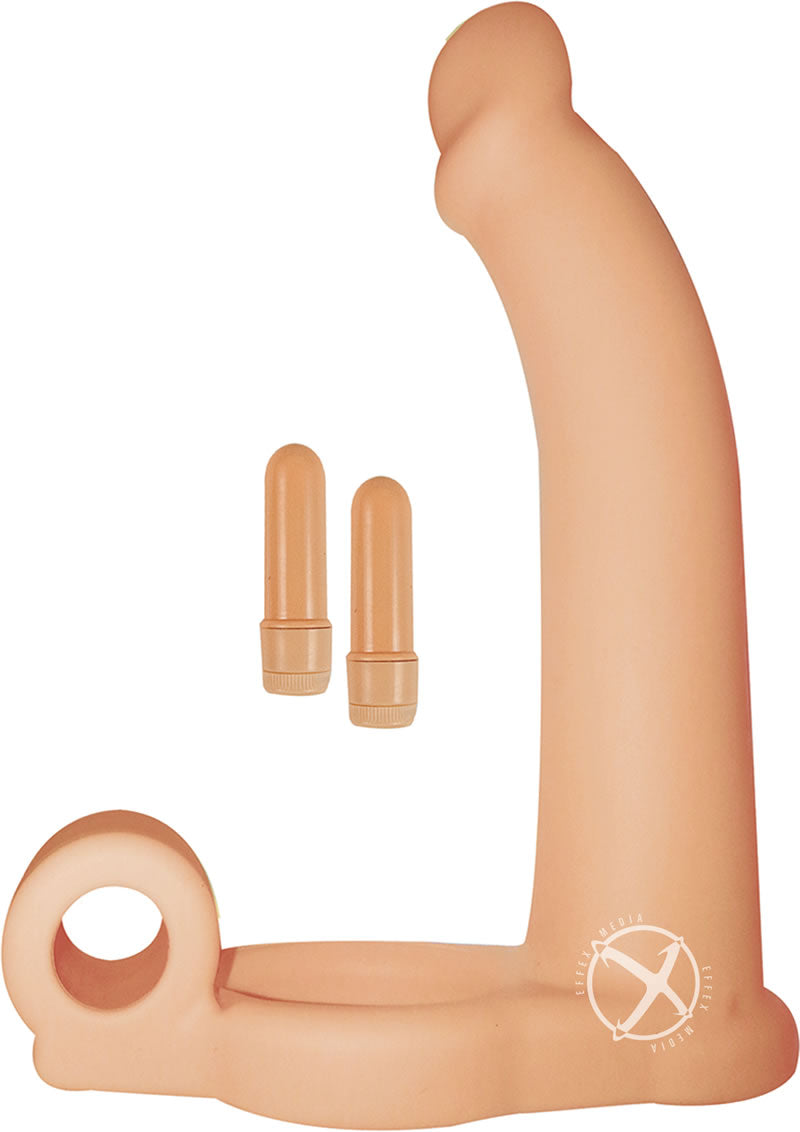 Load image into Gallery viewer, Double Penetrator Studmaker Silicone Vibrating Cock Ring - Flesh/Vanilla
