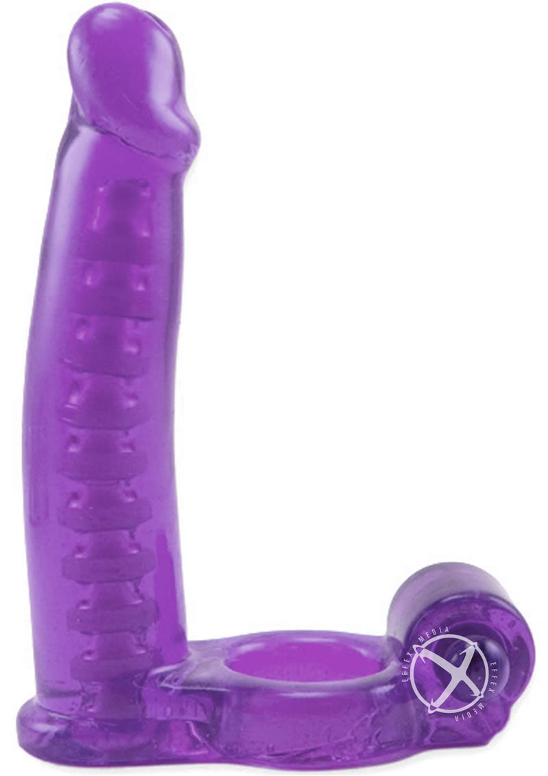 Load image into Gallery viewer, Double Penetrator Vibrating Cock Ring with Bendable Dildo - Purple
