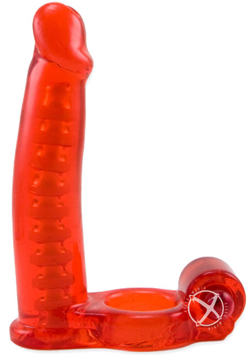 Load image into Gallery viewer, Double Penetrator Vibrating Cock Ring with Bendable Dildo - Red
