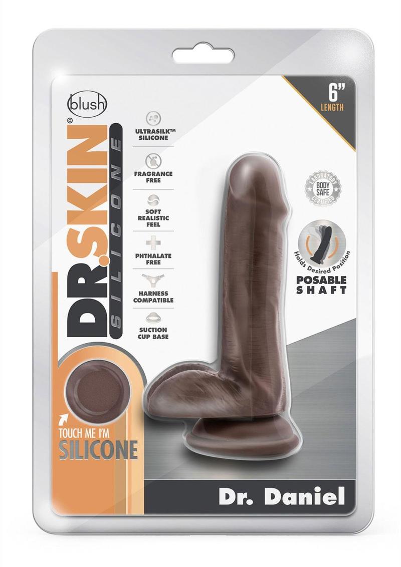 Load image into Gallery viewer, Dr. Skin Dr. Daniel Silicone Dildo with Balls and Suction Cup - Chocolate - 6in
