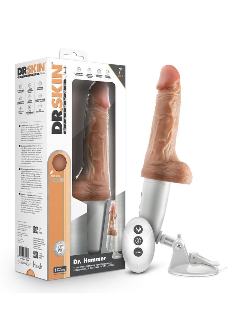 Load image into Gallery viewer, Dr. Skin Platinum Collection Silicone Dr. Hammer Rechargeable Thrusting Dildo with Handle and Remote Control - Vanilla - 7in
