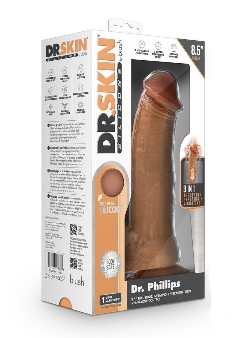 Load image into Gallery viewer, Dr. Skin Platinum Collection Silicone Dr. Phillips Rechargeable Thrusting Dildo with Remote Control - Caramel - 8.5in
