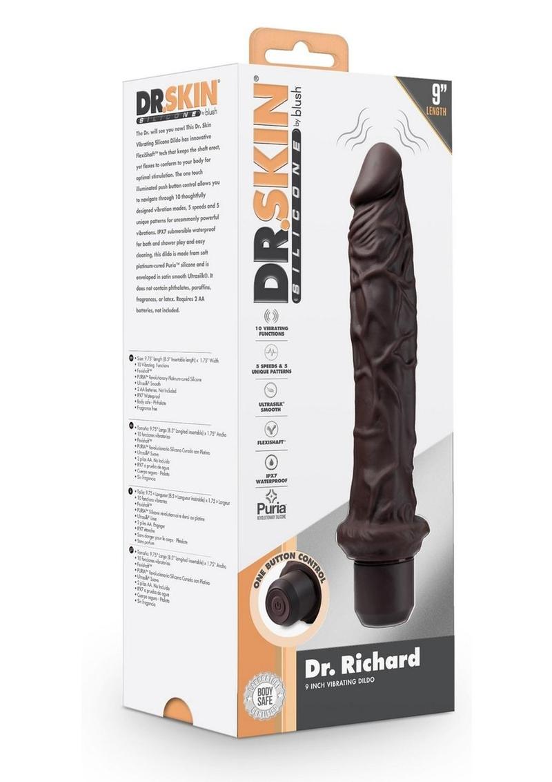 Load image into Gallery viewer, Dr. Skin Silicone Dr. Richard Vibrating Dildo - Chocolate - 9in

