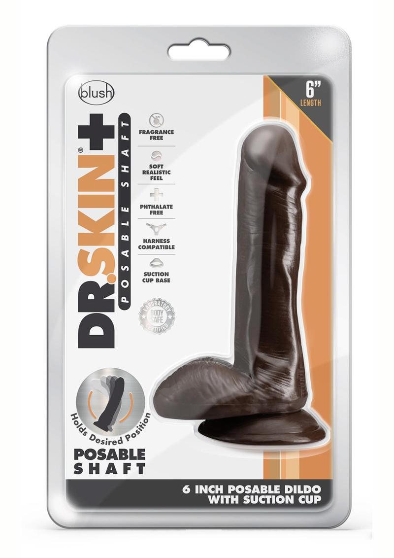 Load image into Gallery viewer, Dr. Skin Plus Posable Dildo with Balls and Suction Cup - Chocolate - 6in
