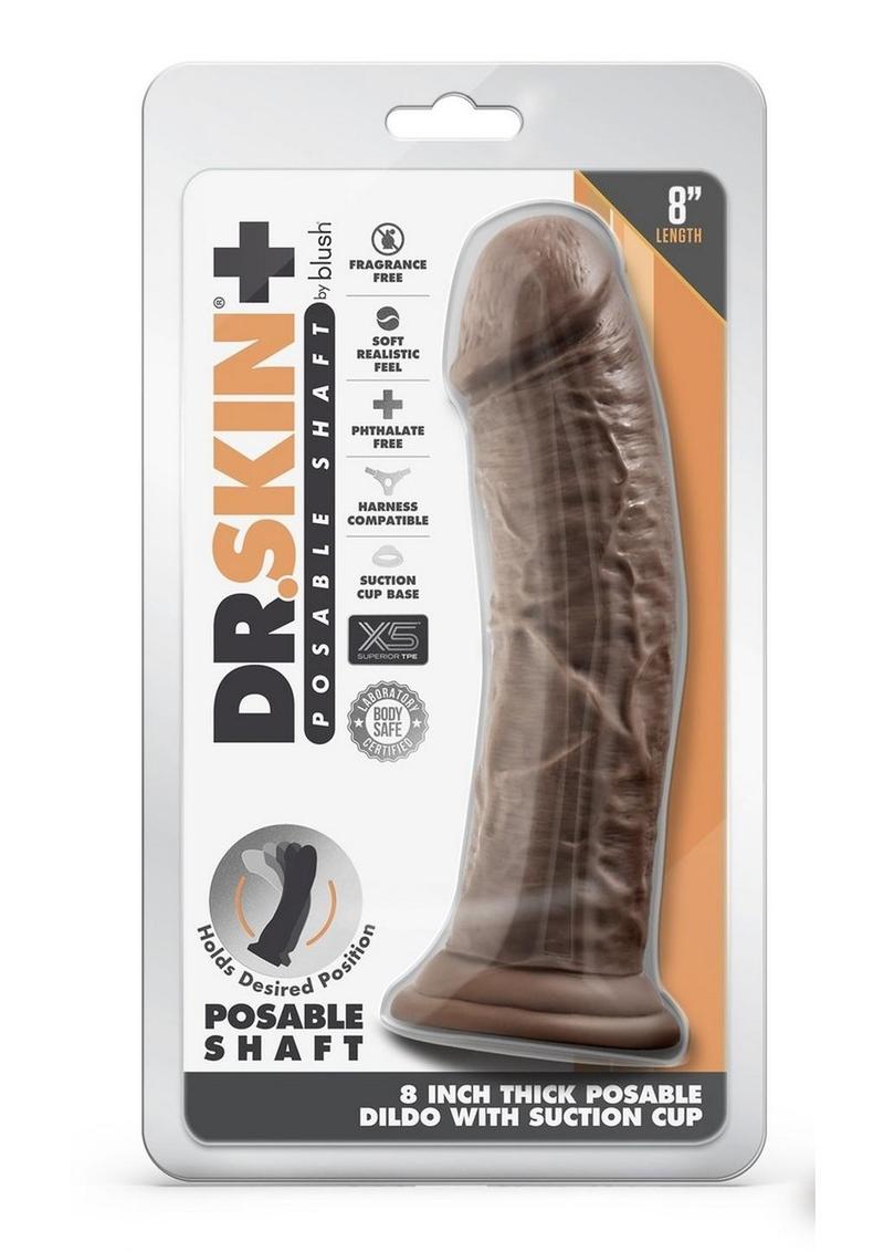 Load image into Gallery viewer, Dr. Skin Plus Thick Posable Dildo with Suction Cup - Chocolate - 8in
