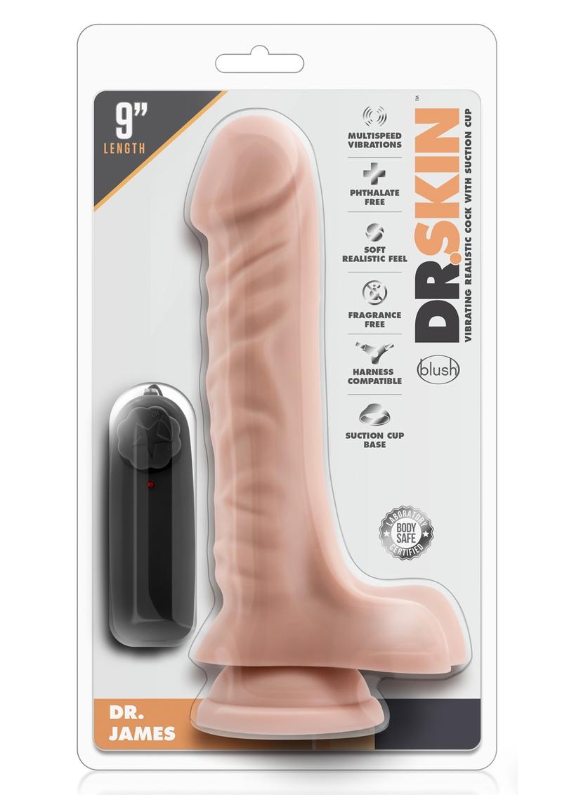 Load image into Gallery viewer, Dr. Skin Dr. James Vibrating Dildo with Balls and Remote Control - Vanilla - 9in
