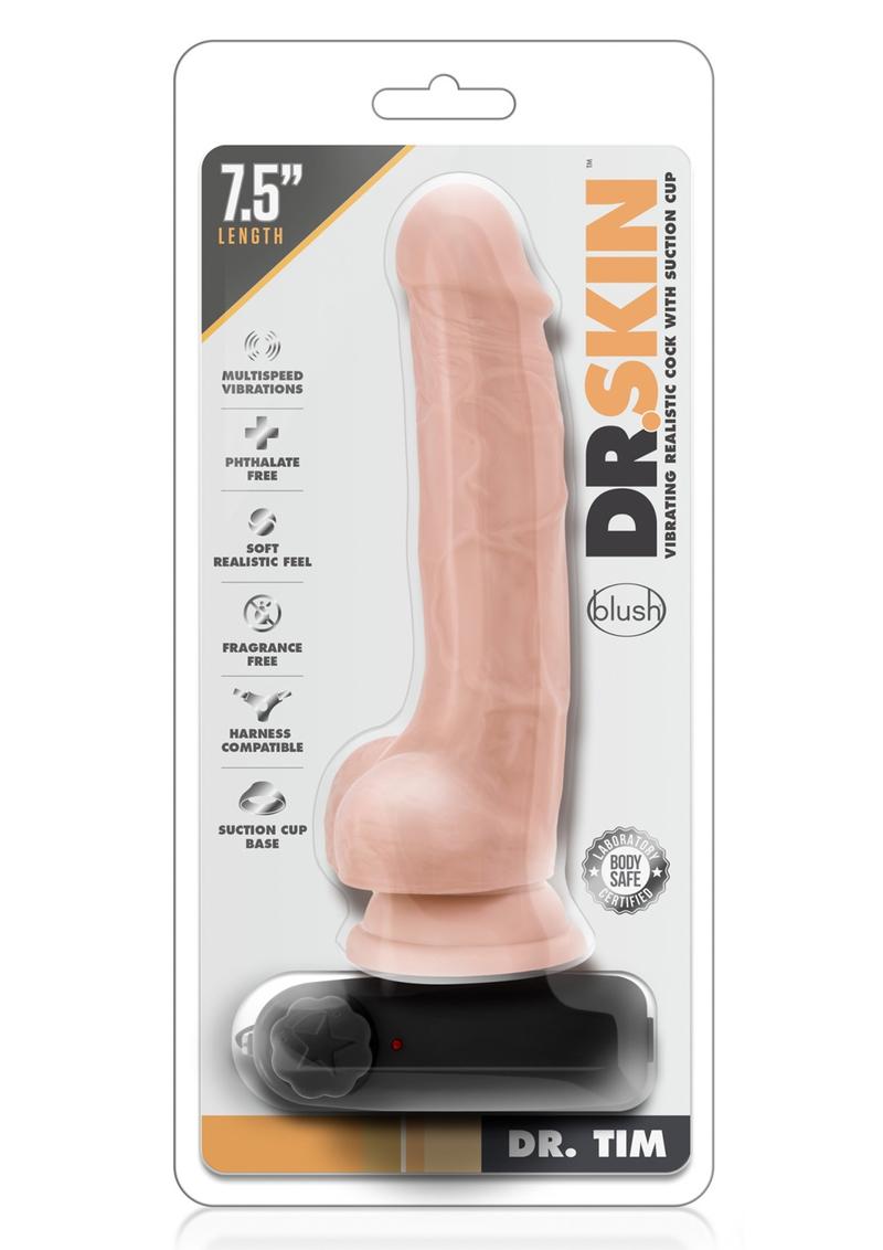 Load image into Gallery viewer, Dr. Skin Dr. Tim Vibrating Dildo with Remote Control - Vanilla - 7.5in
