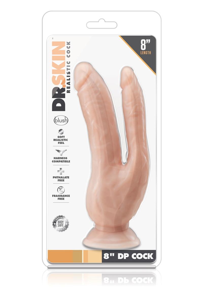 Load image into Gallery viewer, Dr. Skin Dual Penetrating Dildo with Suction Cup - Vanilla - 8in
