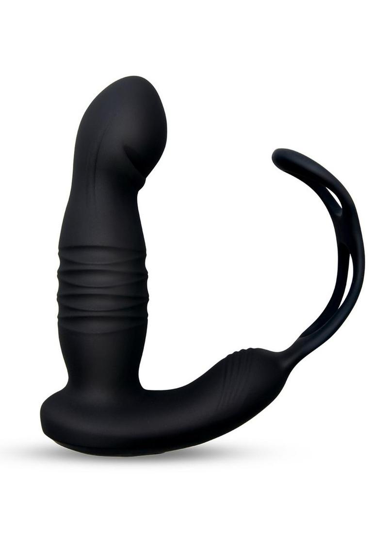 Load image into Gallery viewer, Envy Toys Remote Controlled Thruster Rechargeable Silicone P-Spot Vibrator and Dual Stamina Ring - Black
