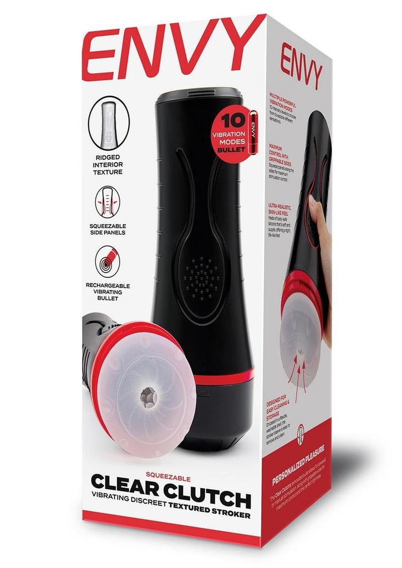 Load image into Gallery viewer, Envy Toys Squeezable Clear Clutch Vibrating Discreet Textured Stroker - Black
