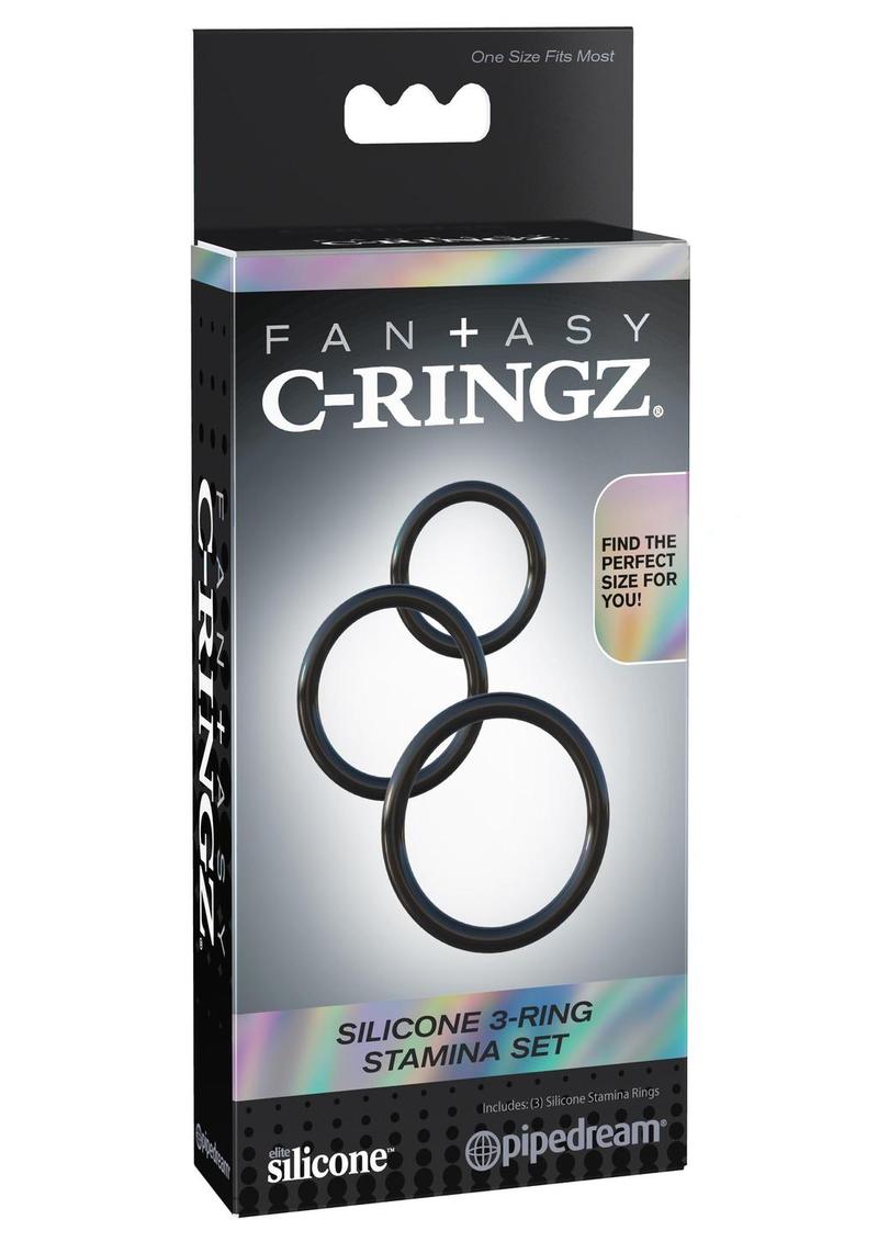 Load image into Gallery viewer, Fantasy C-Ringz Silicone 3-Ring Stamina Cock Ring - Black - Set
